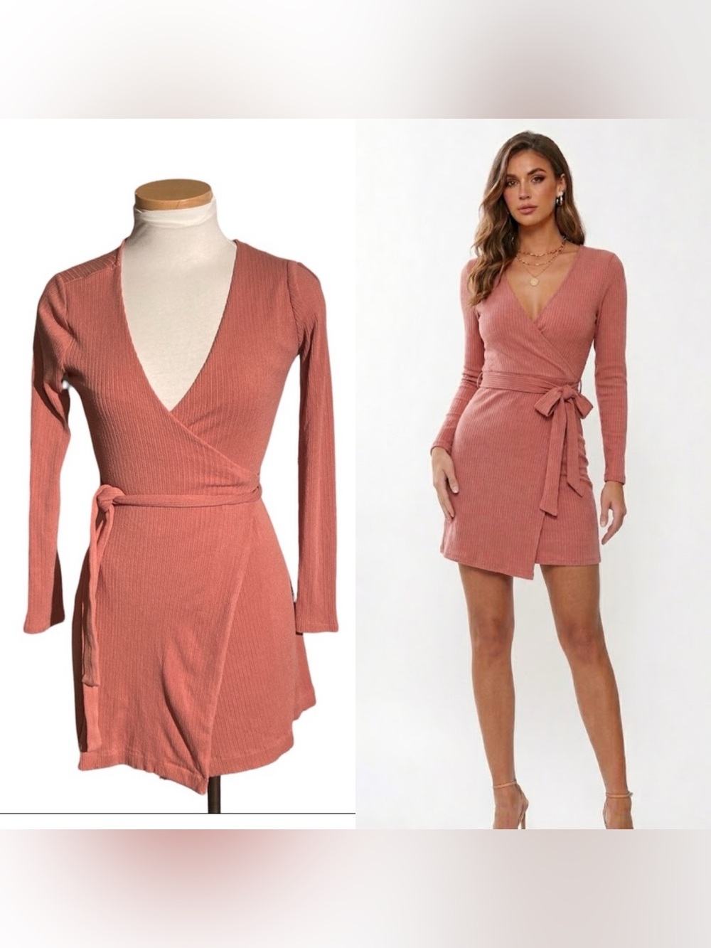 Urban Outfitters Long Sleeves Rose Faux Wrap Dress  with Ties at Waist Size M